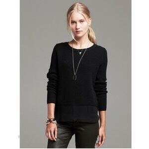 Banana Republic Black Shaker-Stitch Layered Pullover Small